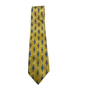 Vintage Tiger Geometric Silk Tie With Yellow Blue & Gray Diamond Pattern 11a